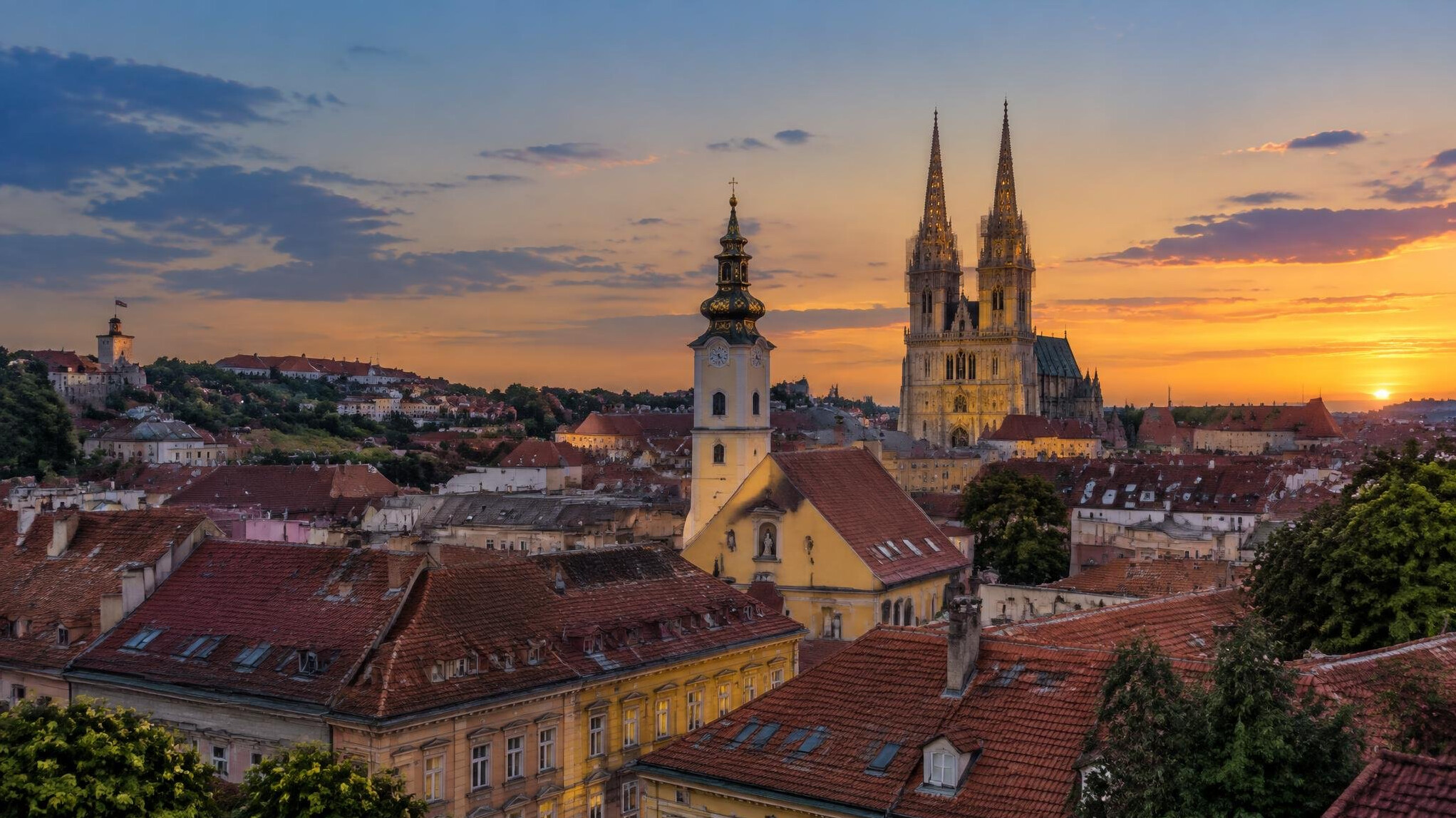 Rooftops of Zagreb's Upper Town at dusk